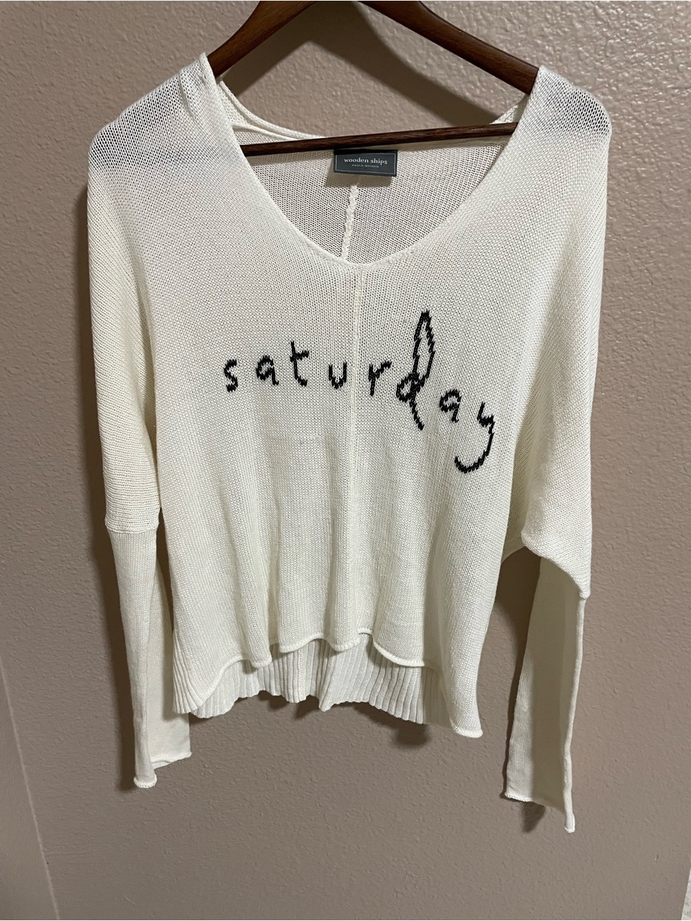 Wooden Ships Saturday Script Ivory V-Neck Sweater